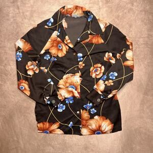 Vintage 70s Pykettes Floral Polyester Shirt Blouse Multicolor Retro Disco Boho